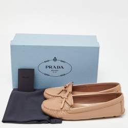 Pre Owned Prada Beige  Patent Leather Slip On Loafers Size 39.5