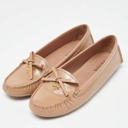 Pre Owned Prada Beige  Patent Leather Slip On Loafers Size 39.5