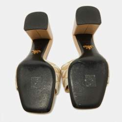 Prada Beige Jacquard Triangolo Slide Sandals Size 38