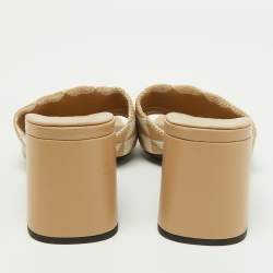 Prada Beige Jacquard Triangolo Slide Sandals Size 38