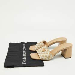 Prada Beige Jacquard Triangolo Slide Sandals Size 38