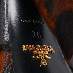 Prada Two Tone Leopard Print Calf Hair Platform Ankle Strap Sandals Size 36