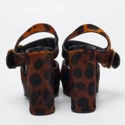 Prada Two Tone Leopard Print Calf Hair Platform Ankle Strap Sandals Size 36