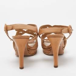 Prada Light Brown Leather Cut Out Platform Ankle Strap Sandals Size 36