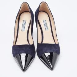 Pre Owned Prada Navy Blue/Black Suede and Patent Leather Pointed Toe Pumps Size 39.5