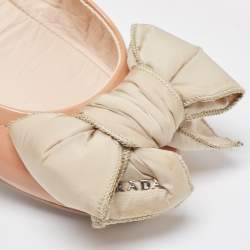 Prada Beige Patent Leather Bow Scrunch Ballet Flats Size 36.5