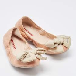 Prada Beige Patent Leather Bow Scrunch Ballet Flats Size 36.5