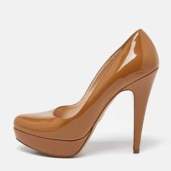Prada Beige Patent Leather Platform Pumps Size 38