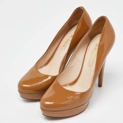Prada Beige Patent Leather Platform Pumps Size 38