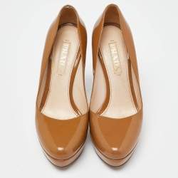 Prada Beige Patent Leather Platform Pumps Size 38