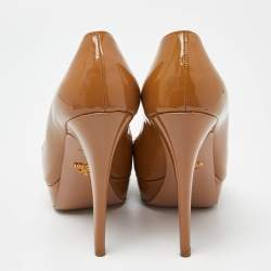 Prada Beige Patent Leather Platform Pumps Size 38