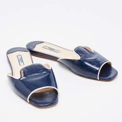 Prada Navy Blue Patent Flat Slides Size 38.5  