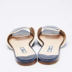 Prada Navy Blue Patent Flat Slides Size 38.5  