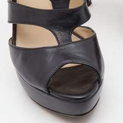 Pre Owned Prada Black Leather Strappy Sandals Size 39.5