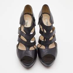 Pre Owned Prada Black Leather Strappy Sandals Size 39.5