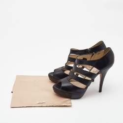 Pre Owned Prada Black Leather Strappy Sandals Size 39.5