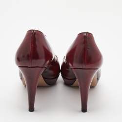 Prada Burgundy Leather Platform Pointed Toe Pumps Size 37