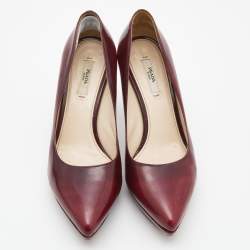 Prada Burgundy Leather Platform Pointed Toe Pumps Size 37