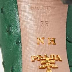 Pre Owned Prada Green Ostrich Leather Round Toe Pumps Size 36