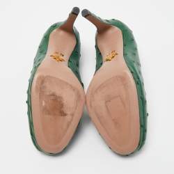 Pre Owned Prada Green Ostrich Leather Round Toe Pumps Size 36