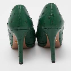 Pre Owned Prada Green Ostrich Leather Round Toe Pumps Size 36