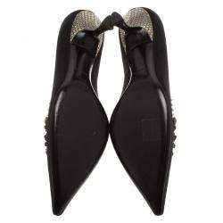 Prada Black Satin Embellished Pointed Toe Pumps Size 36.5
