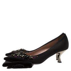 Prada Black Satin Embellished Pointed Toe Pumps Size 36.5