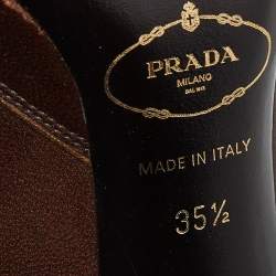 Pre Owned Prada Brown Leather Crystal Embellished Peep Toe Pumps Size 35.5