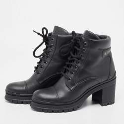 Prada Black Leather Lace Up Ankle Boots Size 39