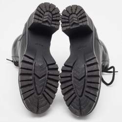 Prada Black Leather Lace Up Ankle Boots Size 39