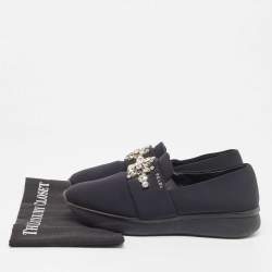 Prada Black Neoprene Crystal Embellished Slip On Sneakers Size 39