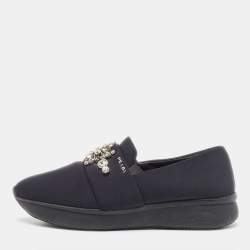 Prada Black Neoprene Crystal Embellished Slip On Sneakers Size 39