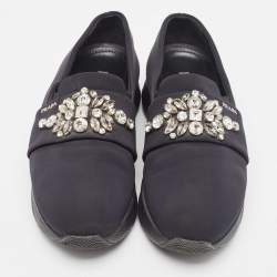 Prada Black Neoprene Crystal Embellished Slip On Sneakers Size 39