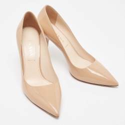 Prada Beige Patent Leather Pointed Toe Pumps Size 40.5 