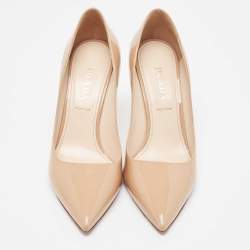 Prada Beige Patent Leather Pointed Toe Pumps Size 40.5 