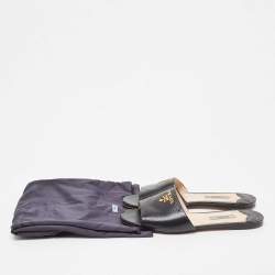 Prada Black Python Embossed Leather Flat Slide Sandals Size 37.5