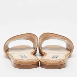 Pre Owned  Prada Brown Saffiano Leather Logo Embellished Flat Slides Size 37.5