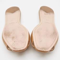 Pre Owned  Prada Brown Saffiano Leather Logo Embellished Flat Slides Size 37.5