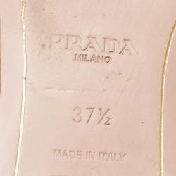 Pre Owned  Prada Brown Saffiano Leather Logo Embellished Flat Slides Size 37.5