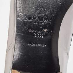 Pre Owned Prada Silver/Black Patent and Leather Buckle Detail Pointed Toe Ballet Flats Size 38.5
