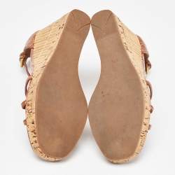 Prada Brown Alligator Bamboo Element Wedge Sandals Size 37.5