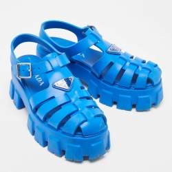 Pre Owned Prada Blue Rubber Monolith Sandals Size 39