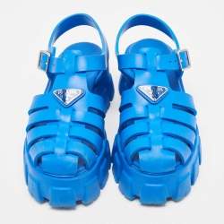 Pre Owned Prada Blue Rubber Monolith Sandals Size 39