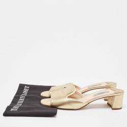 Pre Owned Prada Gold Leather Slide Sandals Size 39.5