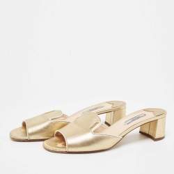 Pre Owned Prada Gold Leather Slide Sandals Size 39.5