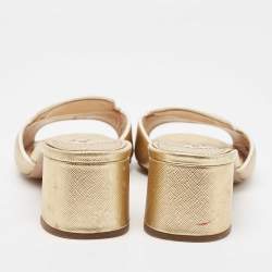 Pre Owned Prada Gold Leather Slide Sandals Size 39.5