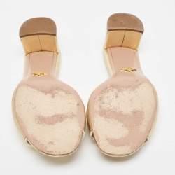 Pre Owned Prada Gold Leather Slide Sandals Size 39.5