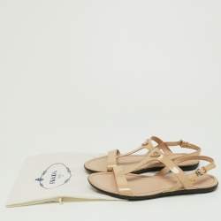 Prada Beige Patent Leather Flat Sandals Size 39