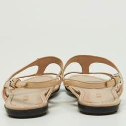 Prada Beige Patent Leather Flat Sandals Size 39