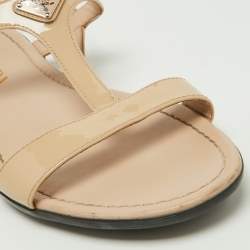 Prada Beige Patent Leather Flat Sandals Size 39